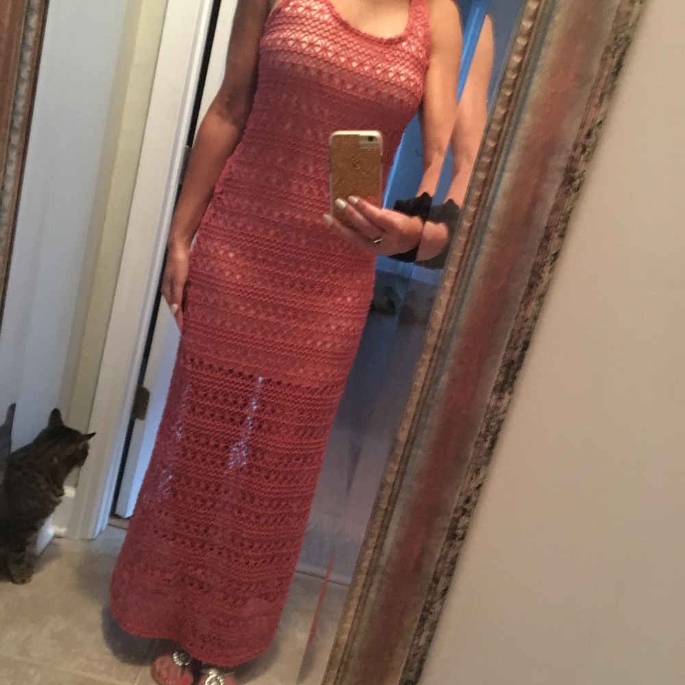 Lauren Conrad coral maxi crochet knit look size S
